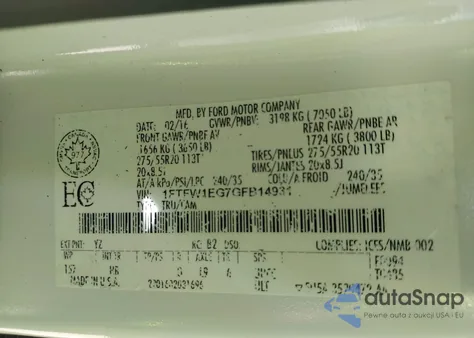 2016 Ford F-150 Lariat из США, поврежденный, VIN 1FTFW1EG7GFB14931